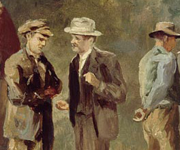 Painting of men gathered for a Trade Union meeting. Painting of men gathered for a Trade Union meeting.