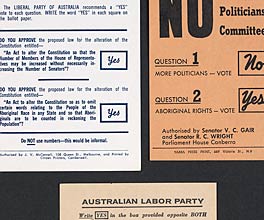 Three different 'How to Vote' cards from the 1967 Referendum. Three different 'How to Vote' cards from the 1967 Referendum.