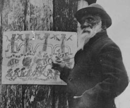 Photograph of Indigenous artist William Barak drawing. Photograph of Indigenous artist William Barak drawing.