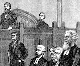 Engraving of Judge Redmond Barry presiding over the courtroom in Ned Kelly's trial. Engraving of Judge Redmond Barry presiding over the courtroom in Ned Kelly's trial.