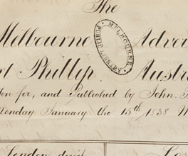 Handwritten front cover of the Melbourne Advertiser newspaper. Handwritten front cover of the Melbourne Advertiser newspaper.