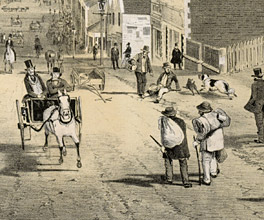 Lithograph of Collins Street, to the west from Russell Street.