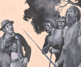 Painting of John Batman's party meeting William Buckley. Painting of John Batman's party meeting William Buckley.