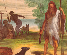 Engraving of William Buckley revealing himself to white settlers. Engraving of William Buckley revealing himself to white settlers.