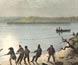 Lithograph of men hauling nets ashore in Western Port. Lithograph of men hauling nets ashore in Western Port.