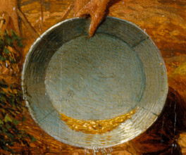 Painting of a digger showing off his finds. Painting of a digger showing off his finds.