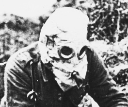 Photograph of soldiers in gas masks. Photograph of soldiers in gas masks.