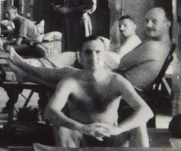 Photograph of barracks in the Singapore prison camp. Photograph of barracks in the Singapore prison camp.