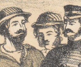 Lithograph of a dispute between diggers over a land claim.